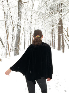 Black Cape with Burnout Velvet Pattern