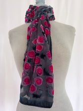 Load image into Gallery viewer, Black Velvet Red Roses Scarf/Shawl
