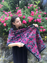 Load image into Gallery viewer, Black Velvet Red Roses Scarf/Shawl
