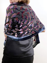 Load image into Gallery viewer, Black Scarf/Shawl with Flowers
