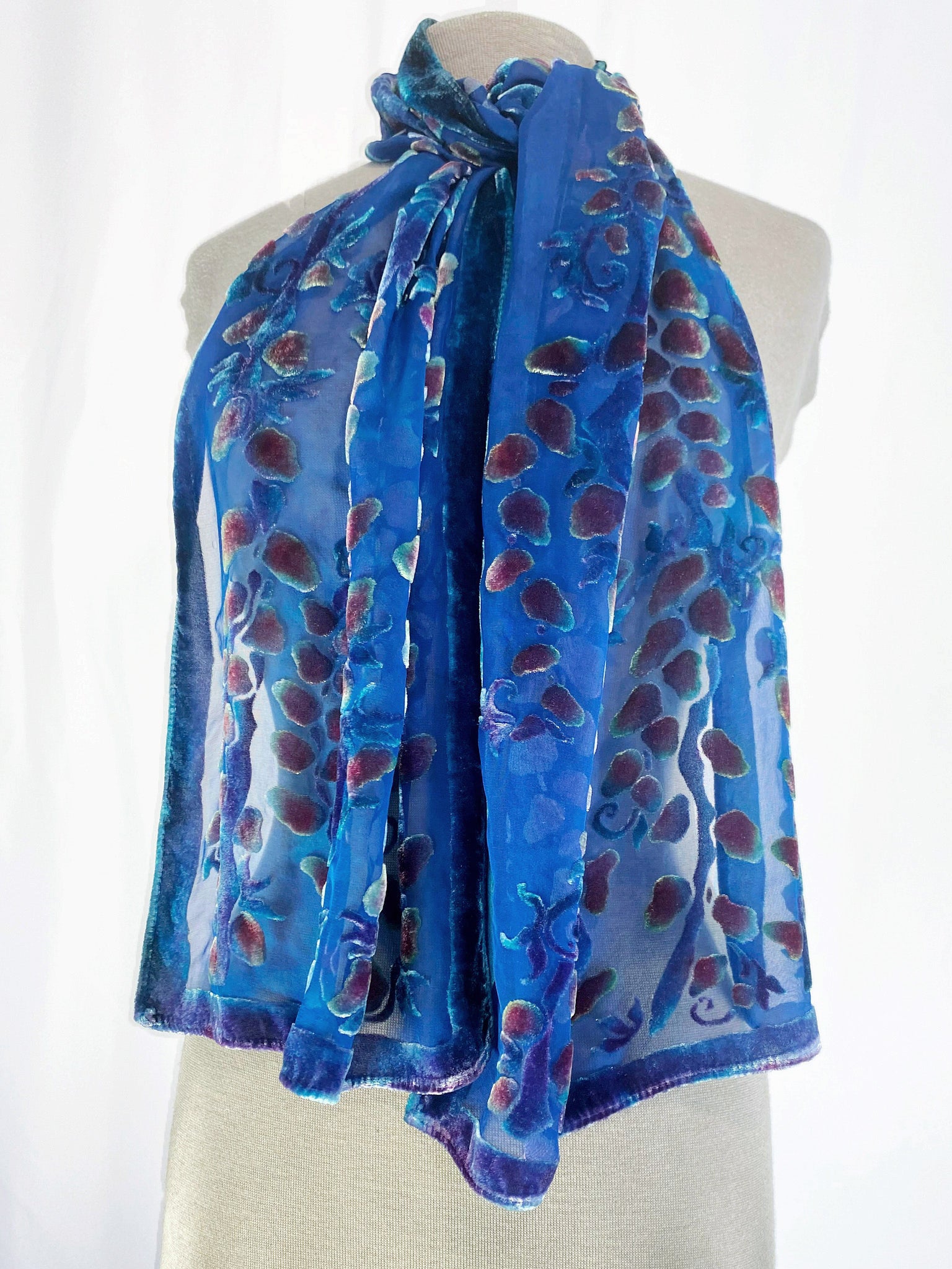 Burnout Velvet Scarf with Willows Pattern in Blue – Sherit Levin