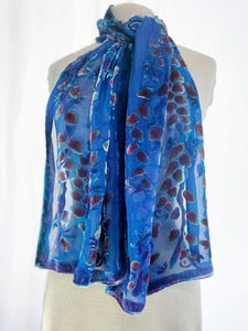 Burnout Velvet Scarf with Willows Pattern in Blue