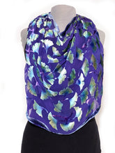 Load image into Gallery viewer, Burnout Velvet Poncho in Purple with Hand-Painted Green Gingko Leaves-Sherit Levin
