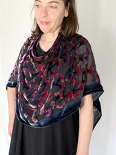 Load image into Gallery viewer, Floral Reds on Black Velvet Poncho/Scarf
