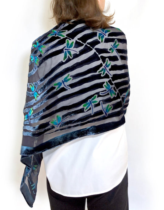 Dragonflies Pattern Black Velvet Scarf/Shawl-Sherit Levin