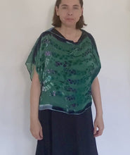 Load and play video in Gallery viewer, Teal Velvet Poncho Top with Willows Pattern.
