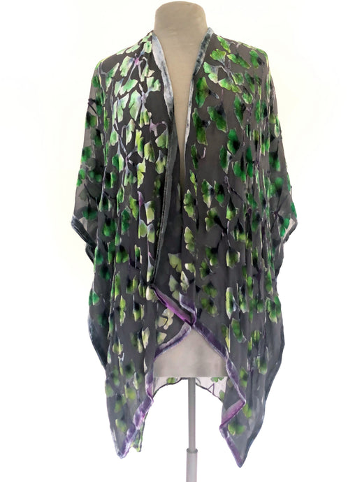 Gingko Leaves Velvet Kimono in shorter style-Sherit Levin