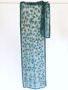 Gingko Leaves Velvet Scarf in Teal-Sherit Levin