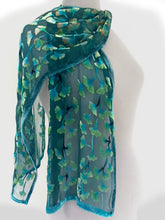 Load image into Gallery viewer, Gingko Leaves Velvet Scarf in Teal
