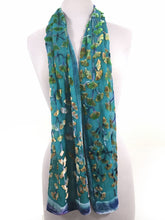 Load image into Gallery viewer, Gingko Leaves Velvet Scarf in Turquoise-Sherit Levin
