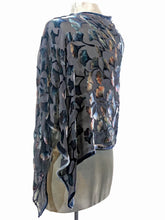 Load image into Gallery viewer, Gray tones and Black Velvet Shawl/Scarf with Hand-Painted Gingko Leaves
