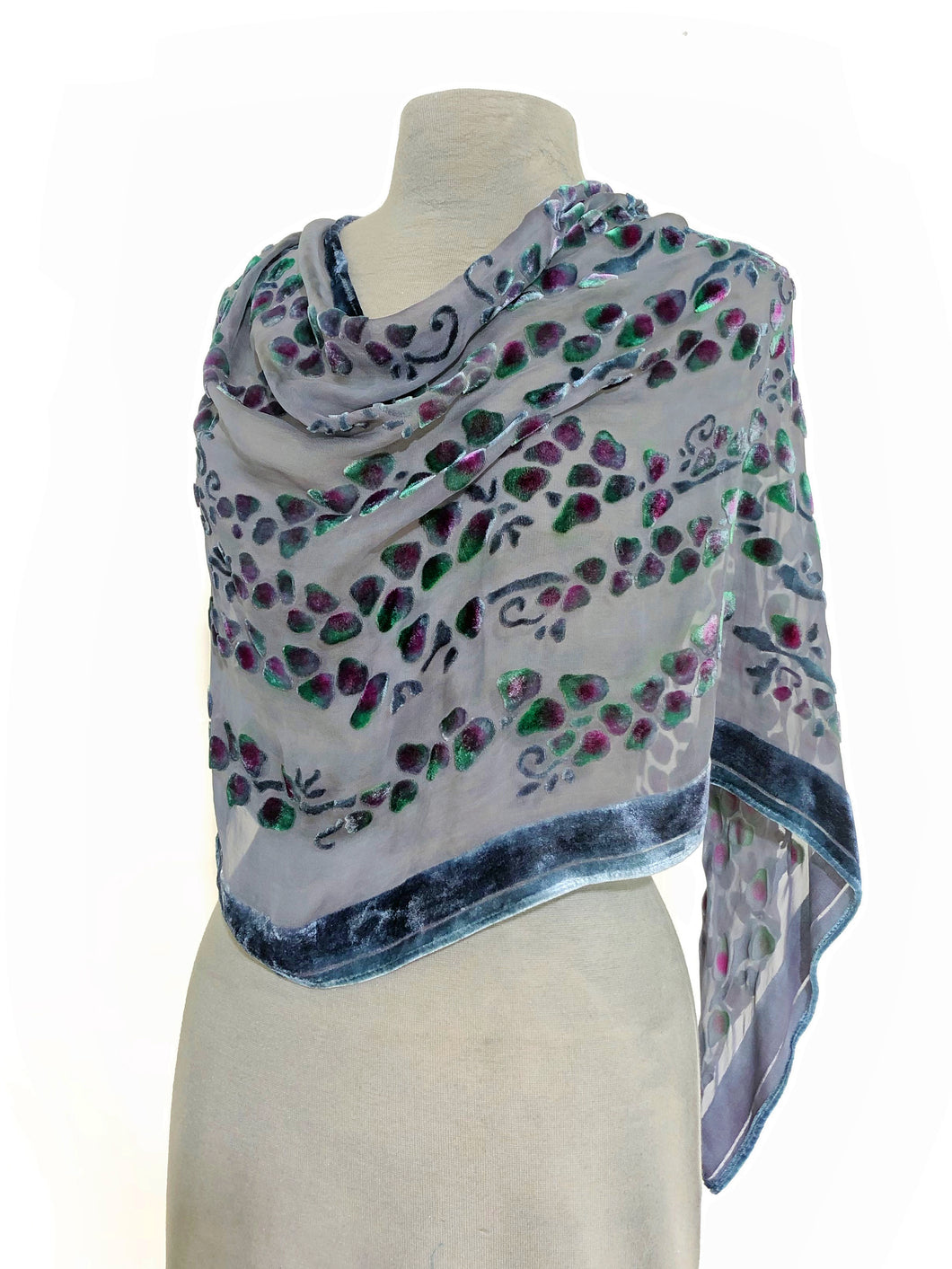 Gray Velvet Poncho/Scarf in Willow Branches