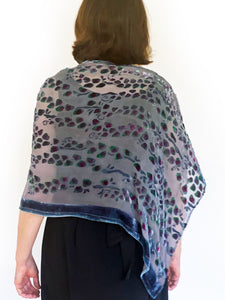 Gray Velvet Poncho/Scarf in Willow Branches