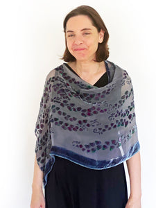 Gray Velvet Poncho/Scarf in Willow Branches