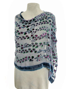 Gray Velvet Poncho/Scarf in Willow Branches