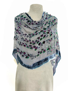 Gray Velvet Poncho/Scarf in Willow Branches