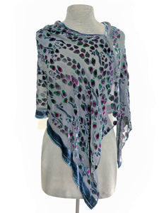 Gray Velvet Poncho/Scarf in Willow Branches