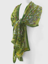 Load image into Gallery viewer, Green Velvet Burnout Scarf/Shawl with Willow branches Pattern
