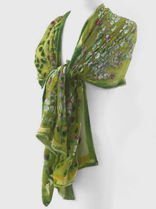 Green Velvet Burnout Scarf/Shawl with Willow branches Pattern