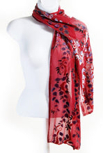 Load image into Gallery viewer, Velvet Scarf with Willow Branches in Red
