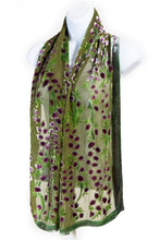 Load image into Gallery viewer, Burnout Velvet Scarf with Willows pattern in Olive Green
