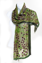 Load image into Gallery viewer, Burnout Velvet Scarf with Willows pattern in Olive Green
