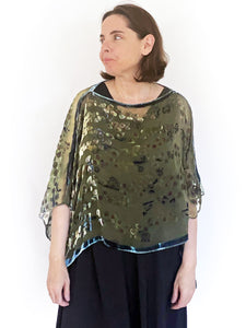 Olive Velvet Poncho Top-Sherit Levin