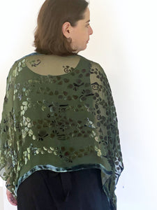 Olive Velvet Poncho Top-Sherit Levin