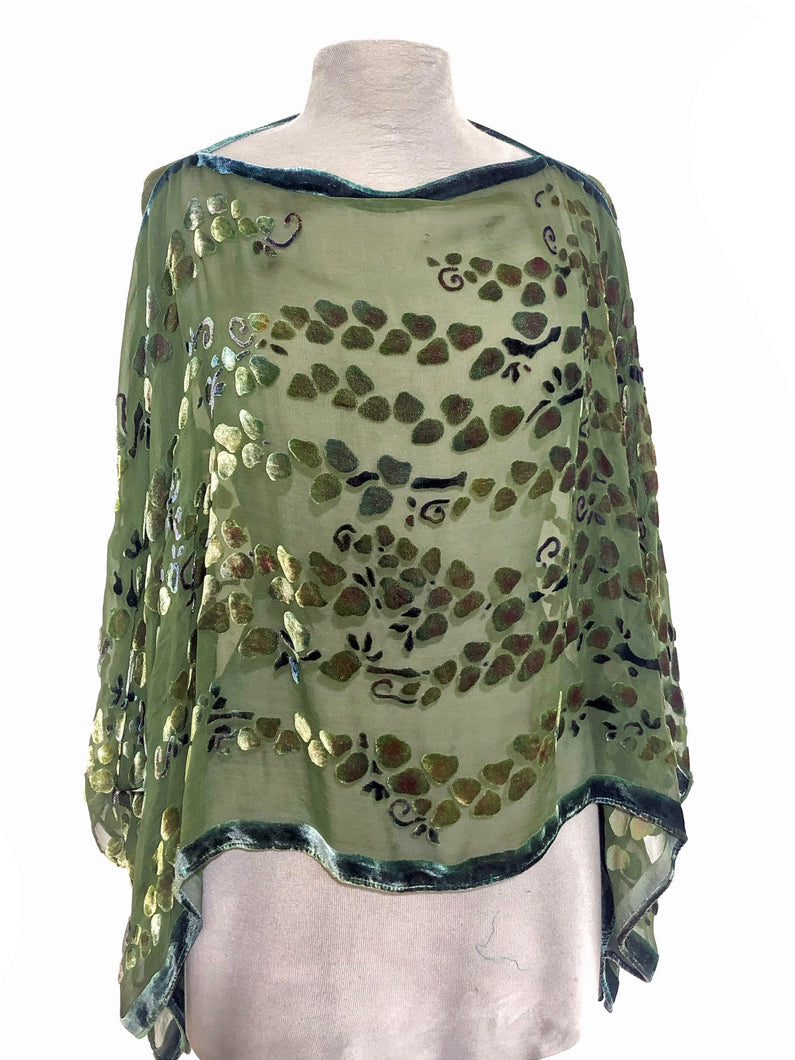 Olive Velvet Poncho Top-Sherit Levin