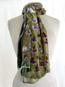 Flowering Branches Scarf/Wrap in Olive Green