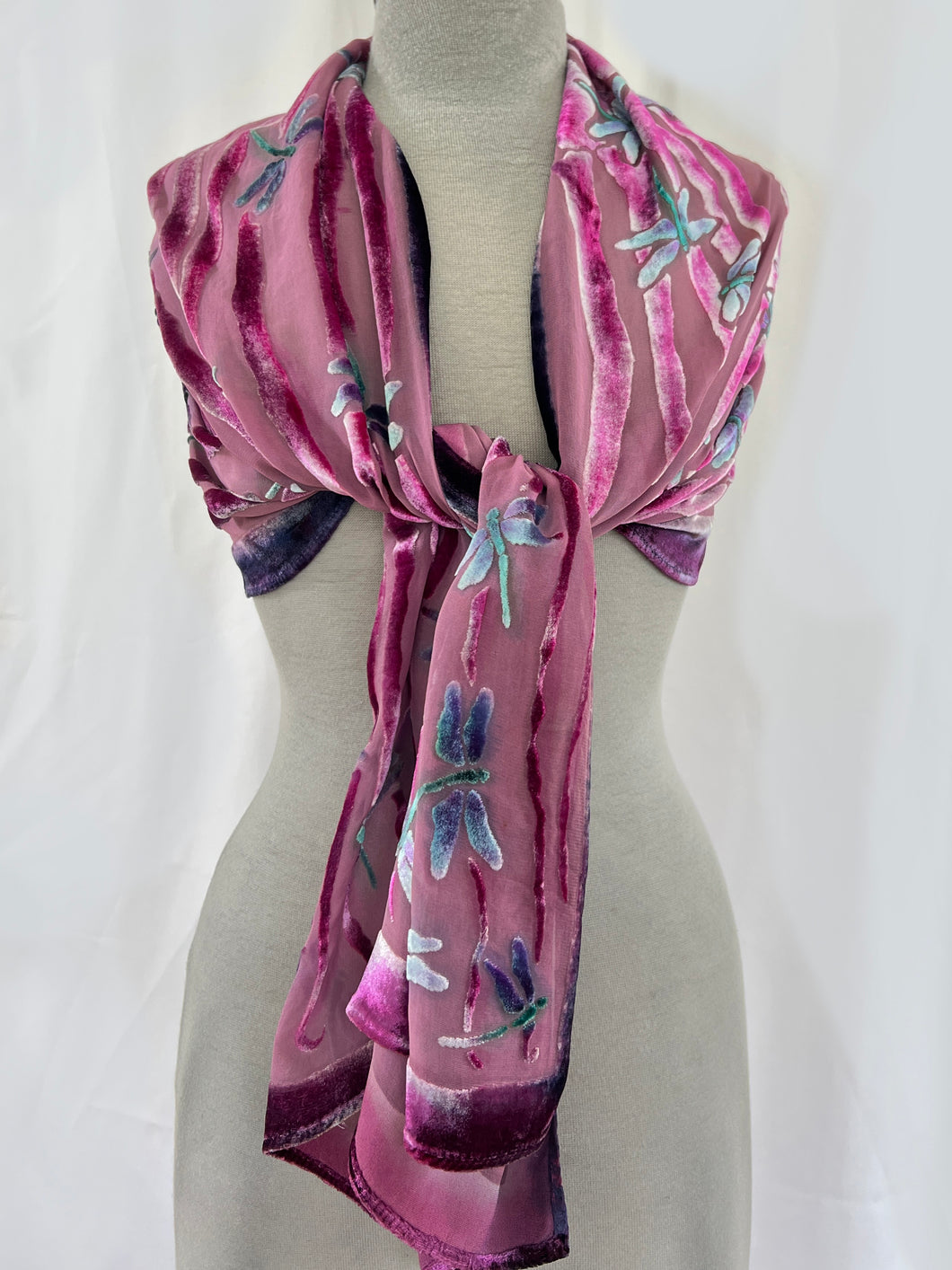 Scarf/Wrap with Dragonflies in Pink