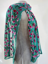 Load image into Gallery viewer, Scarf in Teal with Fuchsia Flowers
