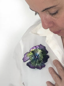 Purple and Green Silk Velvet Flower Pin, Hair Clip-Sherit Levin