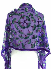 Load image into Gallery viewer, Purple Burnout Velvet Gingko Leaves Scarf/Shawl-Sherit Levin

