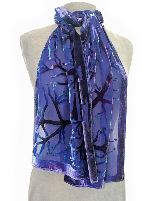 Purple Velvet Scarf of Branches with Rain Drops Pattern-Sherit Levin