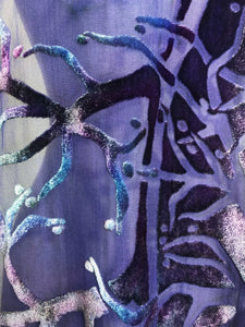 Purple Velvet Scarf of Branches with Rain Drops Pattern-Sherit Levin