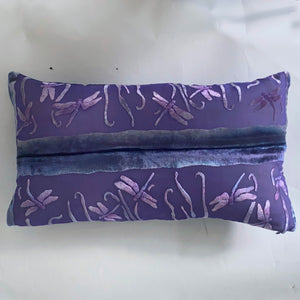 Accent Pillow in Purple with Dragonfly Motif and Ombré Reverse. Washable. 12"x20"