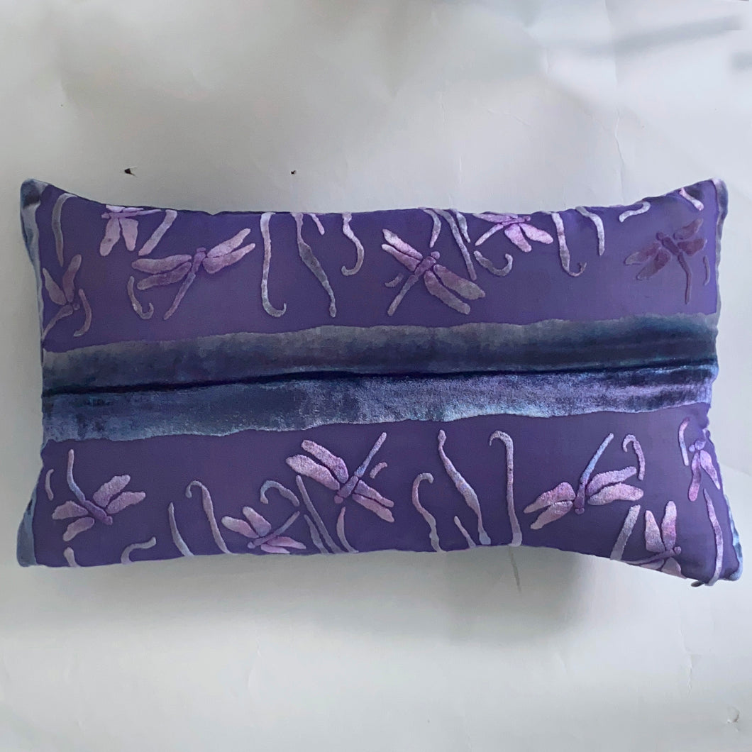 Accent Pillow in Purple with Dragonfly Motif and Ombré Reverse. Washable. 12