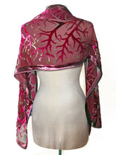 Load image into Gallery viewer, Red Velvet Scarf of Branches with Rain Drops Pattern
