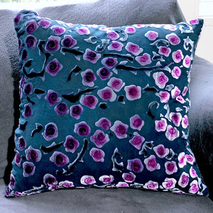 Roses 18" Square Pillow Cover with Dark Blue reverse-Sherit Levin