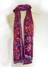 Load image into Gallery viewer, Satin Scarf/Shawl with Fuchsia Roses-Sherit Levin
