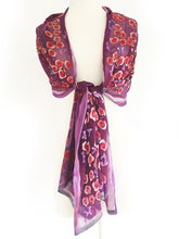 Load image into Gallery viewer, Satin Scarf/Shawl with Fuchsia Roses-Sherit Levin
