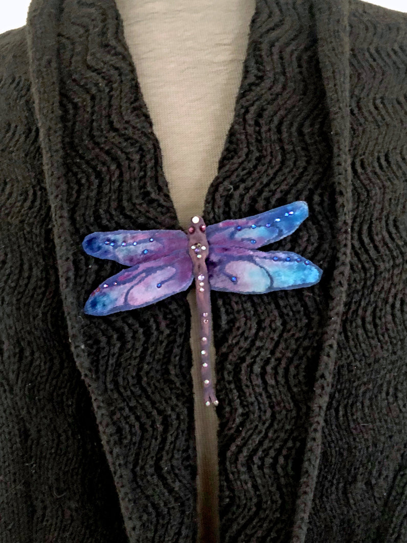 Silk Velvet Dragonfly Pin in Purple-Sherit Levin