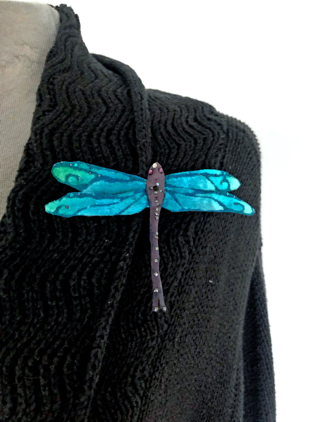 Silk Velvet Dragonfly Pin in Turquoise-Sherit Levin