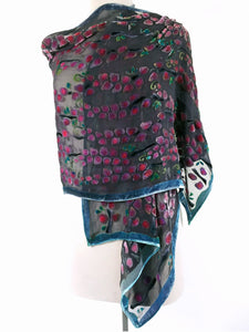 Silk Velvet Scarf/Shawl Hand-Painted with Willows Pattern