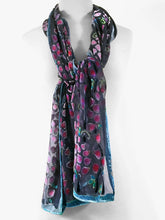 Load image into Gallery viewer, Silk Velvet Scarf/Shawl Hand-Painted with Willows Pattern
