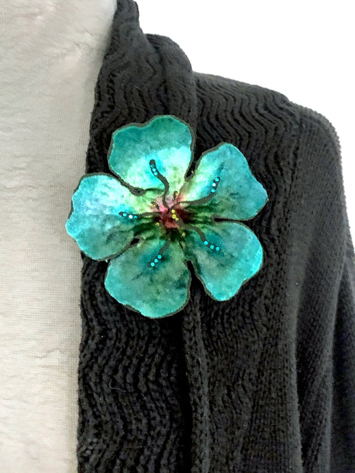 Turquoise Large Flower Pin-Sherit Levin
