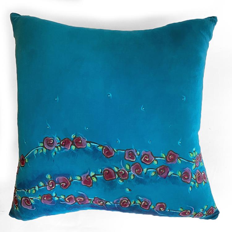 Turquoise Roses Pattern Silk Pillow Cover 20