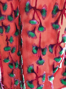 Velvet Gingko Leaf Scarf in Scarlet Red-Sherit Levin