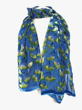Load image into Gallery viewer, Velvet Gingko Leaves Scarf/Shawl in Blue-Sherit Levin
